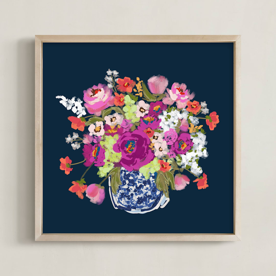 "Chinoiserie Blooms I" - Art Print in Midnight by Britt Mills - Framed
