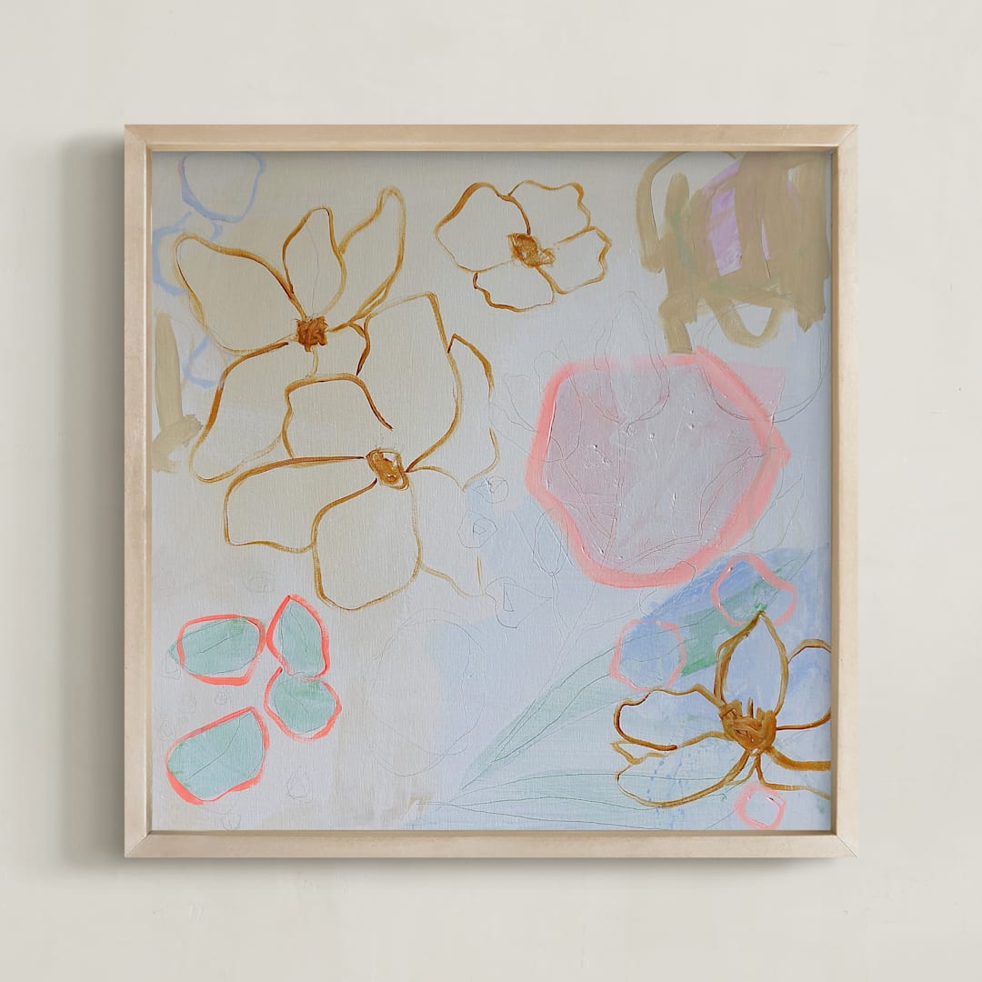 "A Garden Party" - Art Print in Sea Salt Beige by Nicole Simms - Framed