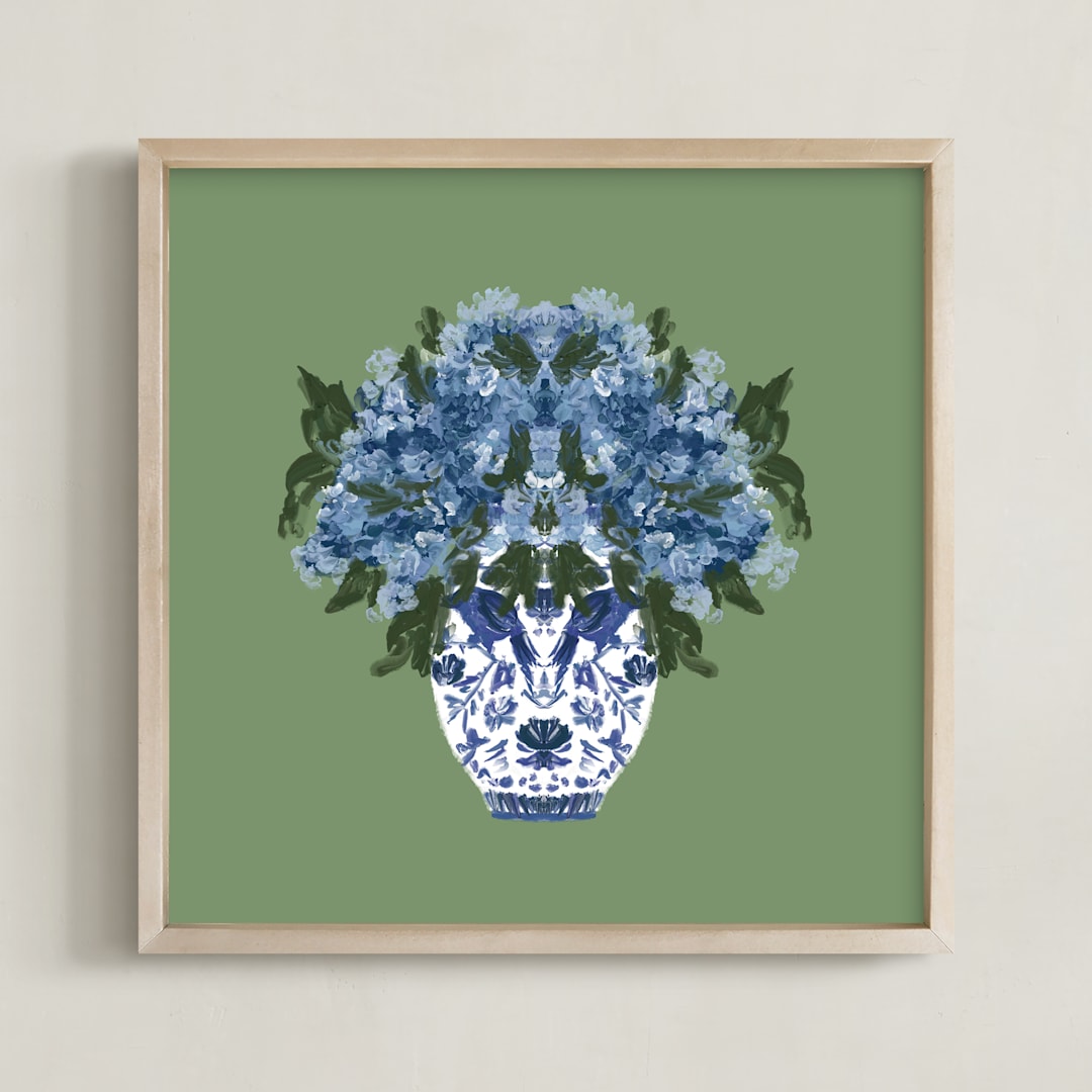 "Chinoiserie Blooms III" - Art Print in Garden Green by Britt Mills - Framed