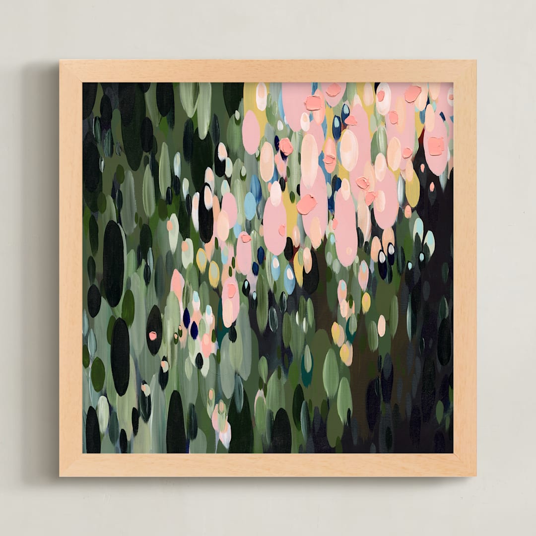 "Laurel Rain" - Art Print in Emerald Green & Pink by Melissa Stone Mangham - Framed