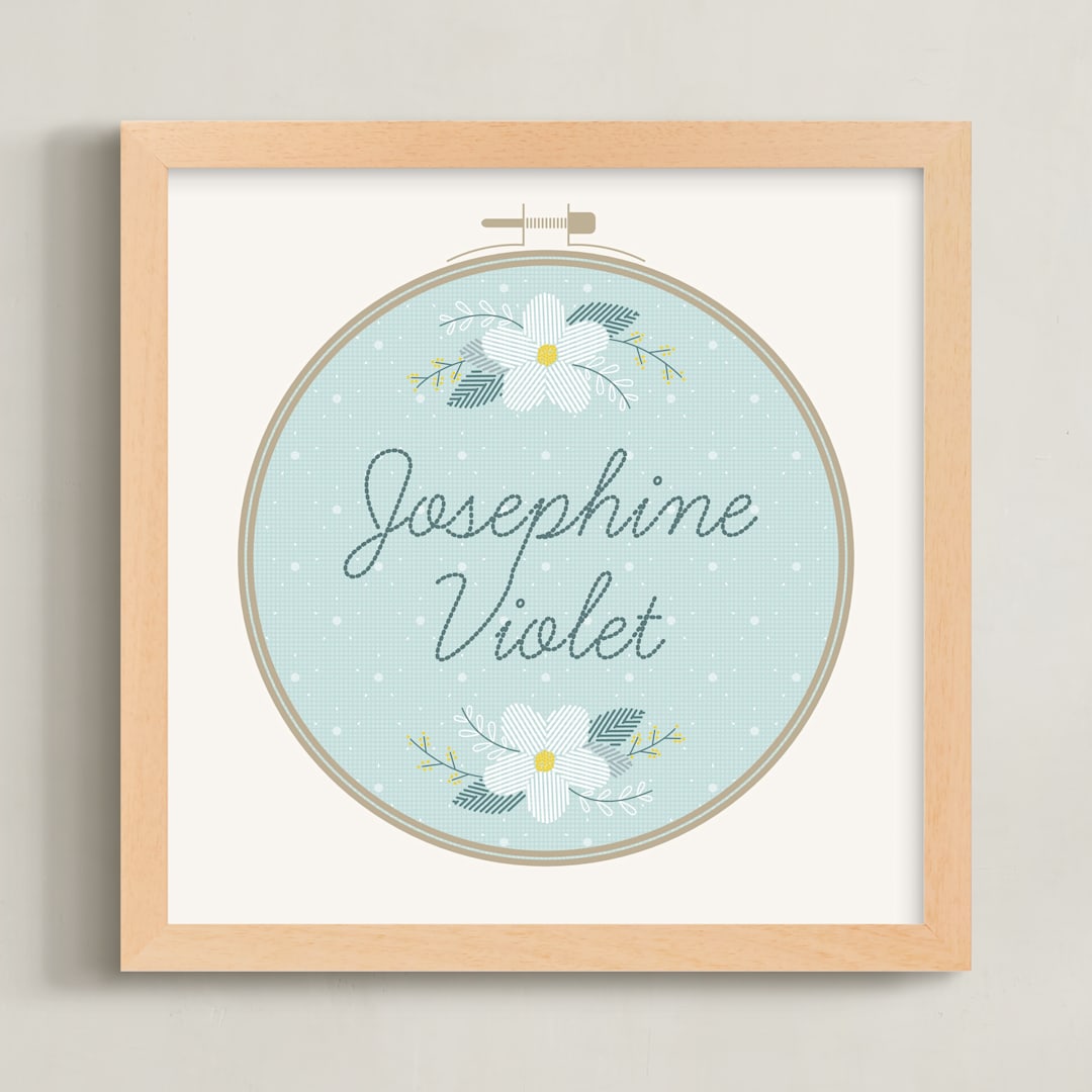 "Embroidery Name" - Personalized Art Print in Sky by Carolyn Kach - Framed
