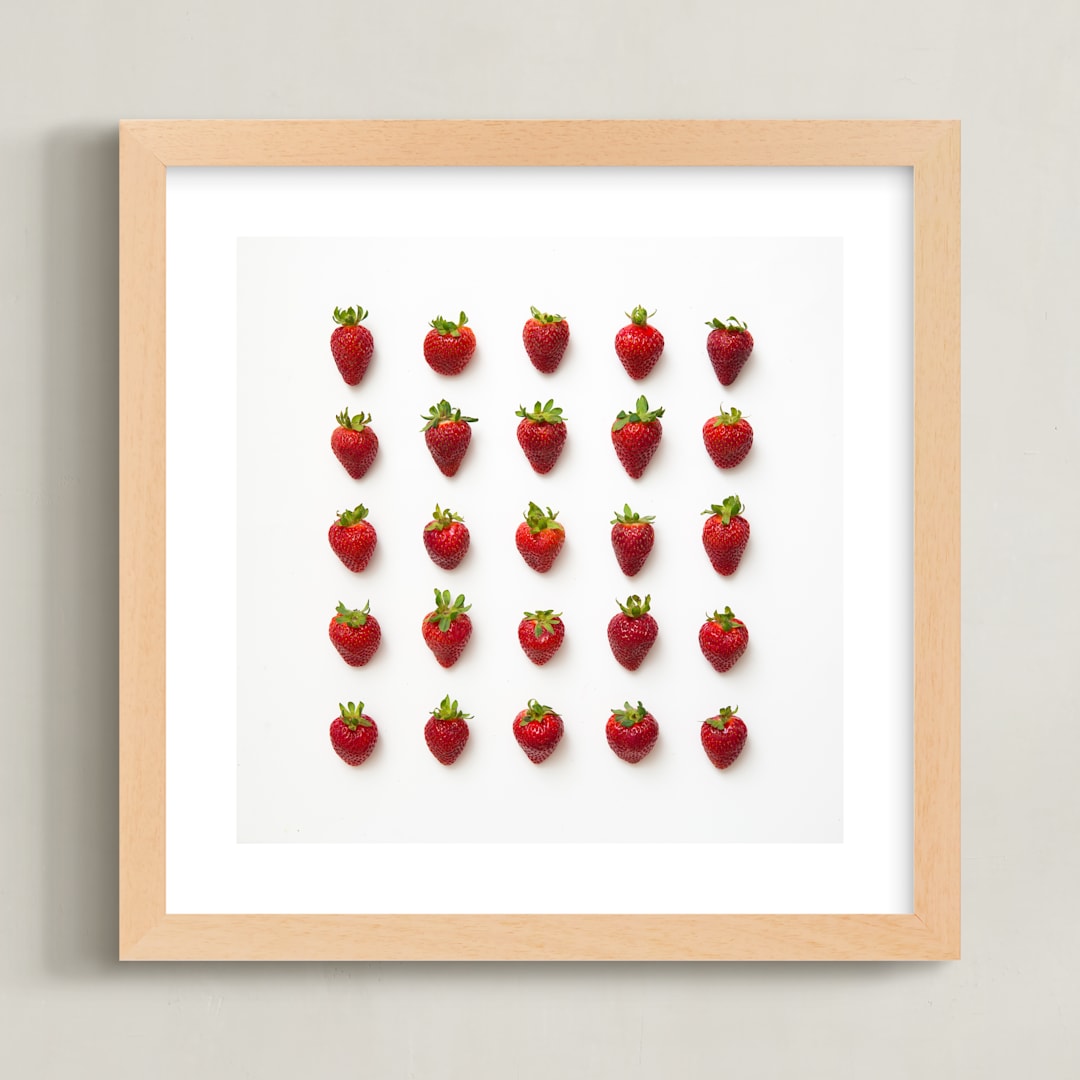 "Strawberries" - Art Print in Ruby Red by Heather Deffense - Framed