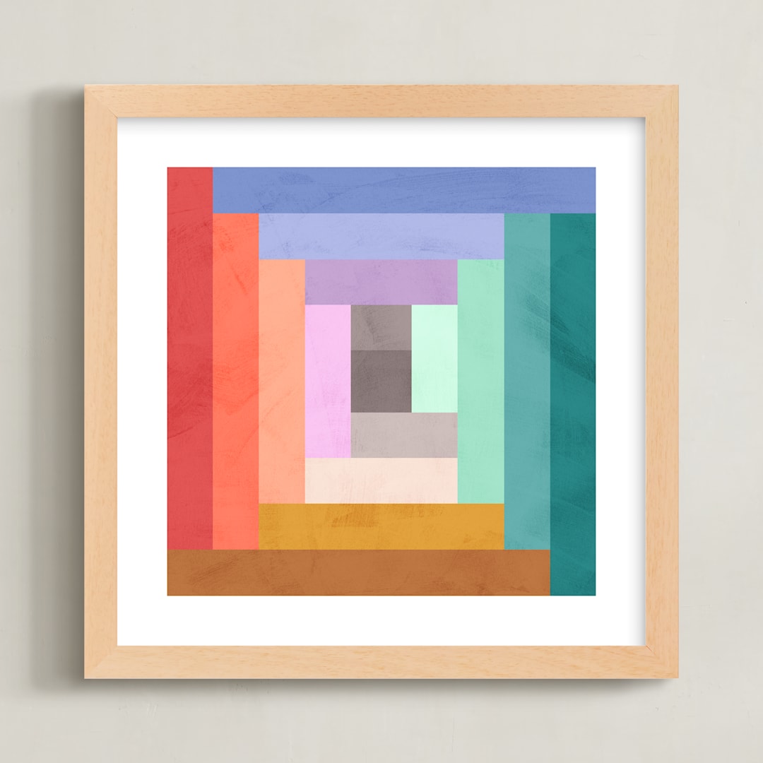 "Modern Quilt Geometric" - Art Print in Brights by Field and Sky - Framed