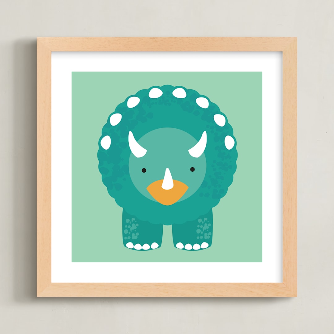 "Lil Dinosaur 1" - Art Print in Ocean by Itsy Belle Studio - Framed