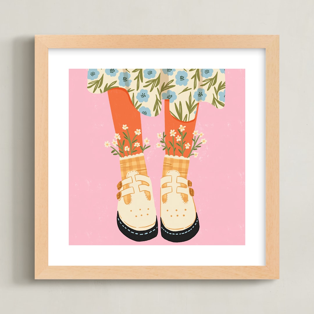 "Daisy Feet" - Art Print in Pink Daisy by Janna Sue Design - Framed