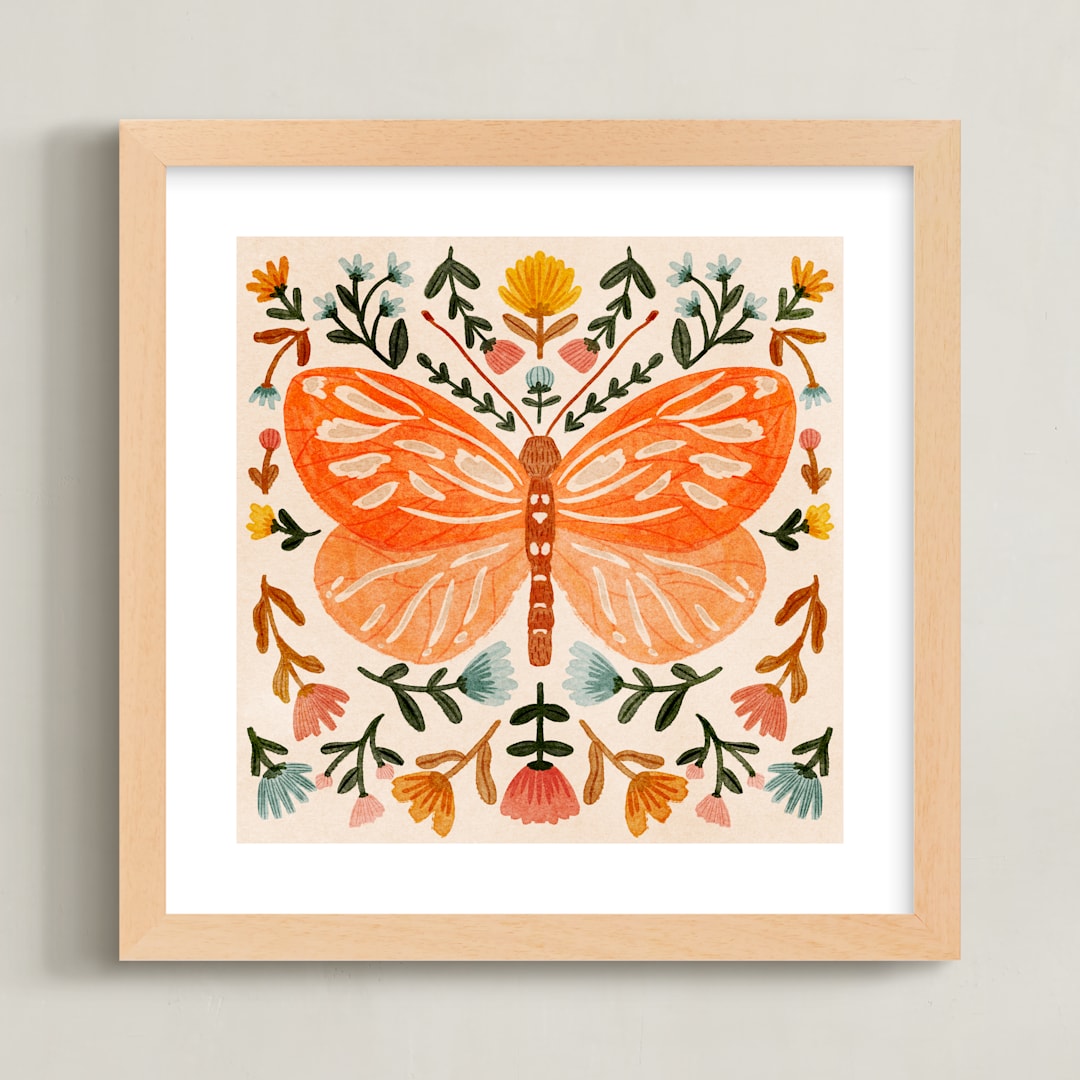 "Colorful Butterfly" - Art Print in Tangerine by Angel Walker - Framed