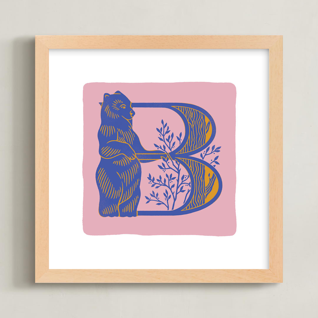 "Animal Alphabet 2" - Art Print in Dusty Pink by Lia Geeter - Framed