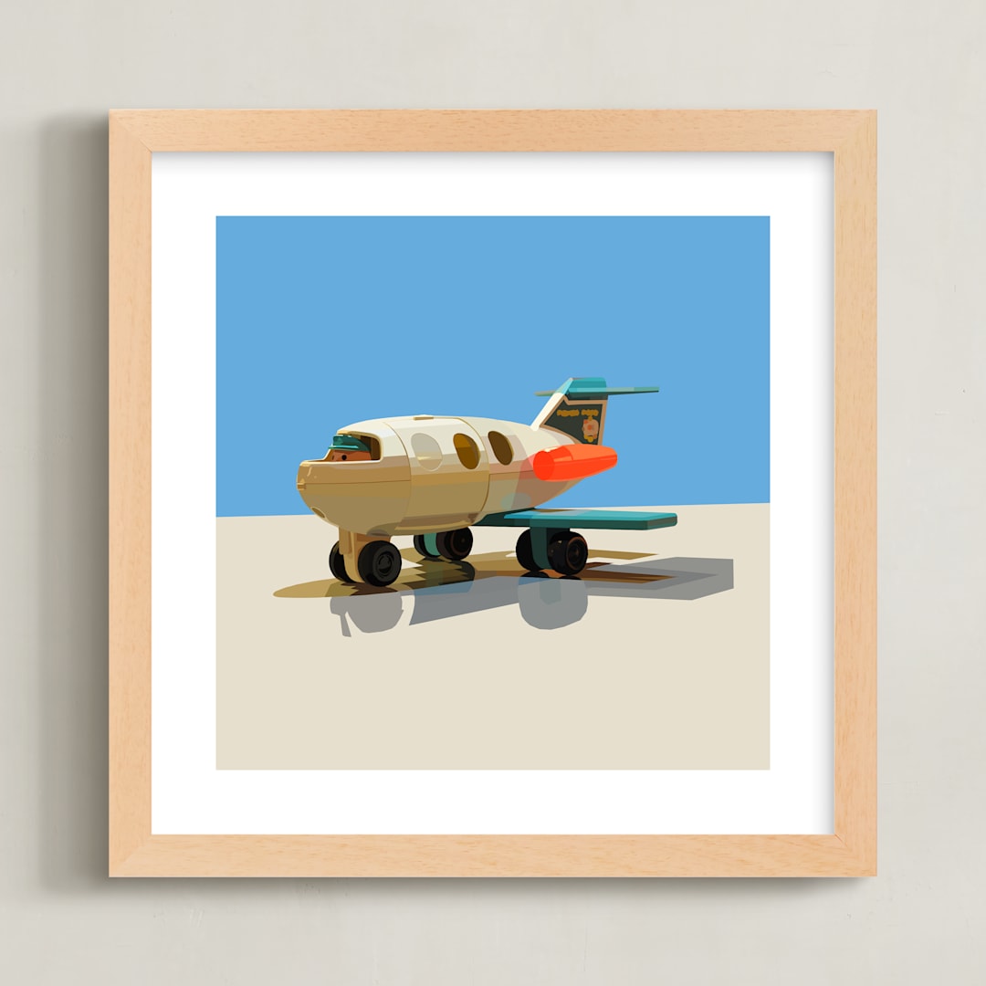 "Toy Jet" - Art Print in Blue by John Andrew Ward - Framed