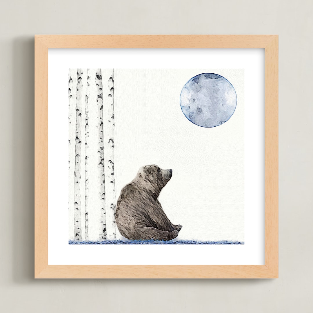 "Once upon a blue moon" - Art Print in white by Maja Cunningham - Framed