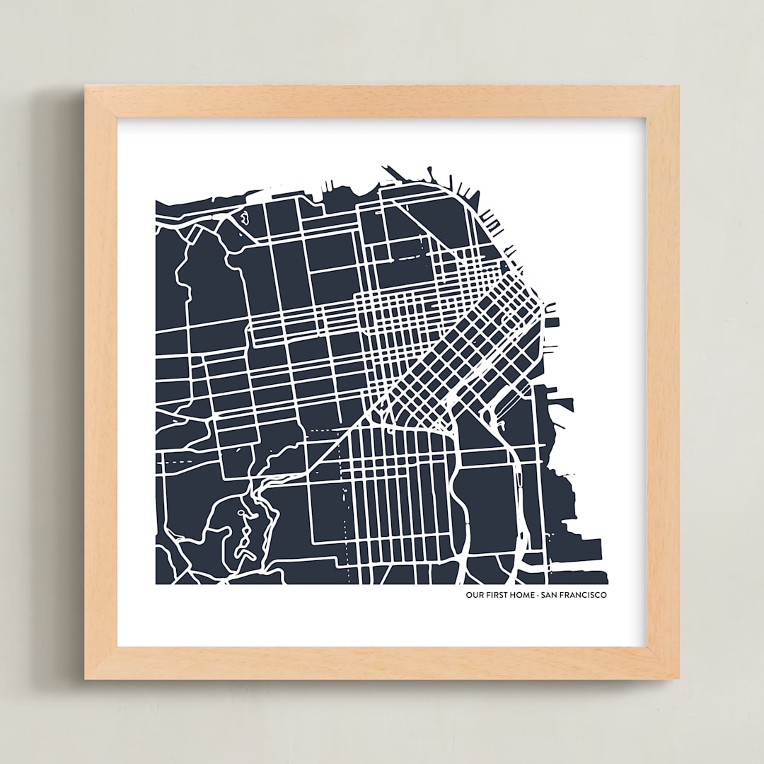 "Filled Map: Custom Print" - Custom Print in Midnight Blue by Minted - Framed