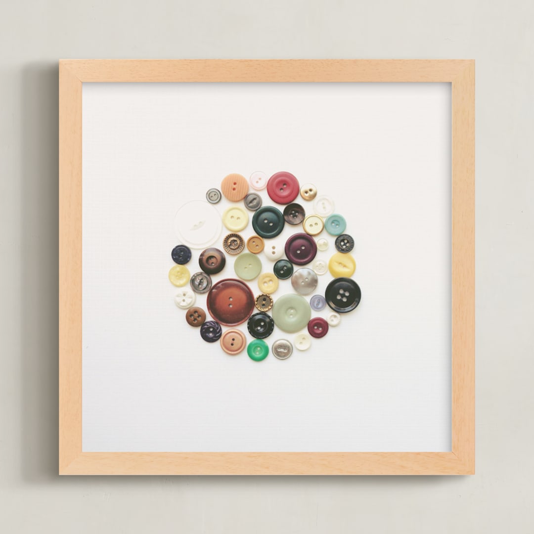 "Collected Buttons" - Art Print in Brown by Amber Barkley - Framed