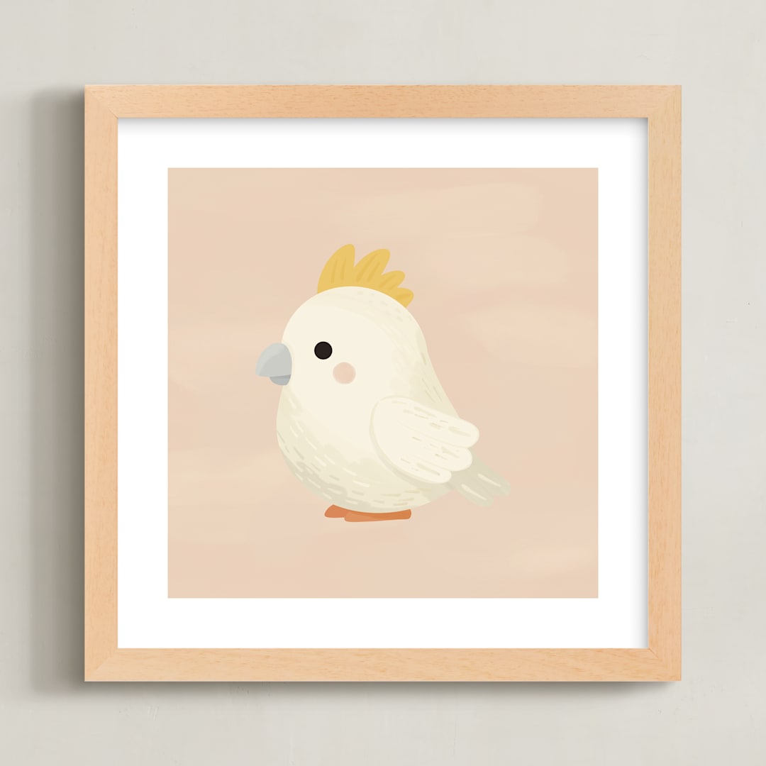 "Tropical Birds Cockatoo" - Art Print in Peach by Diana Pinnell - Framed