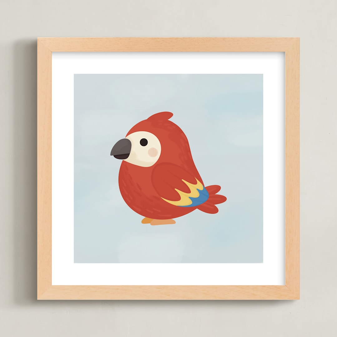 "Tropical Birds Macaw" - Art Print in Scarlet by Diana Pinnell - Framed