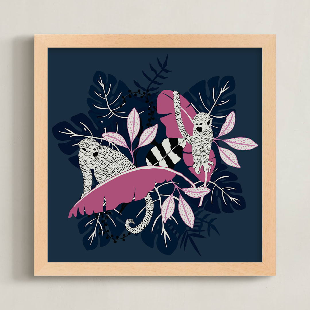 "Welcome to the Jungle | Two Monkeys" - Art Print in navy by Karoline Richardt - Framed