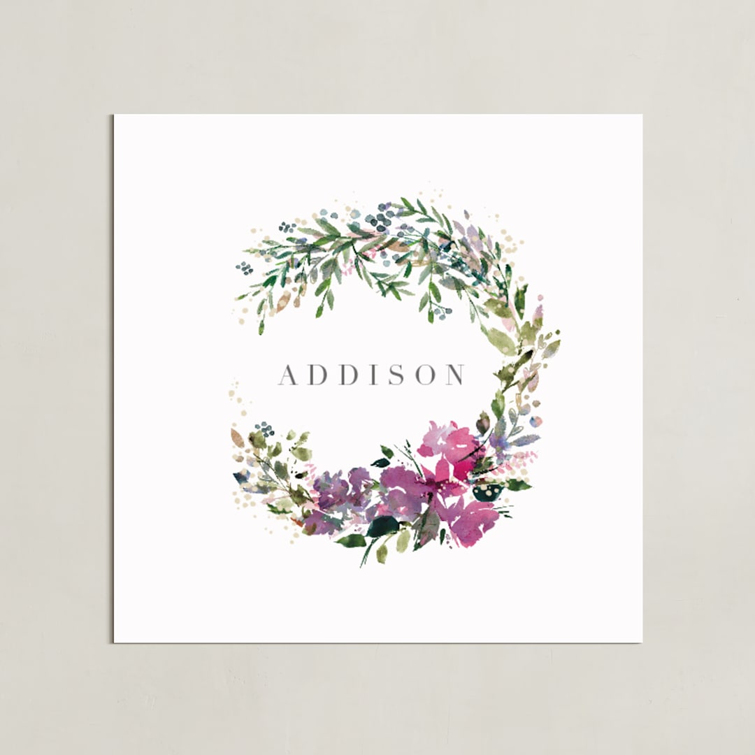 "Botanical Name Wreath" - Personalized Art Print in Magenta by Lori Wemple - Unframed