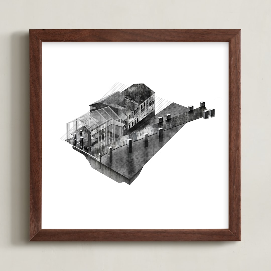 "Riverfront" - Art Print in black and white by Johnathon Smith - Framed