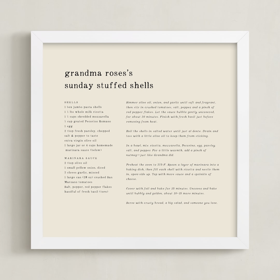 "Recipe" - Custom Print in Parchment Cream by Sierra Lee - Framed