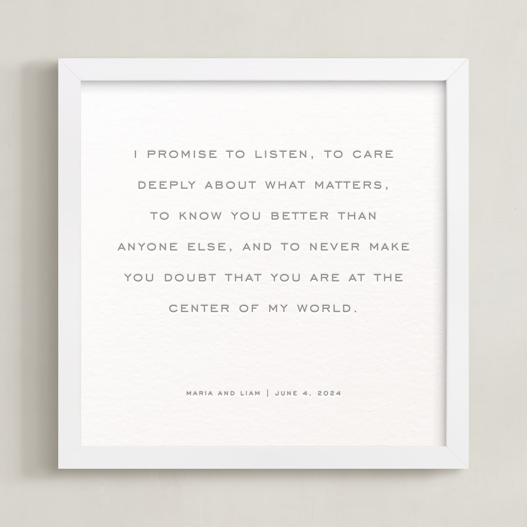 "Your Vows: Square Custom Letterpress Print " - Custom Letterpress Print in Warm Gray by Minted - Framed