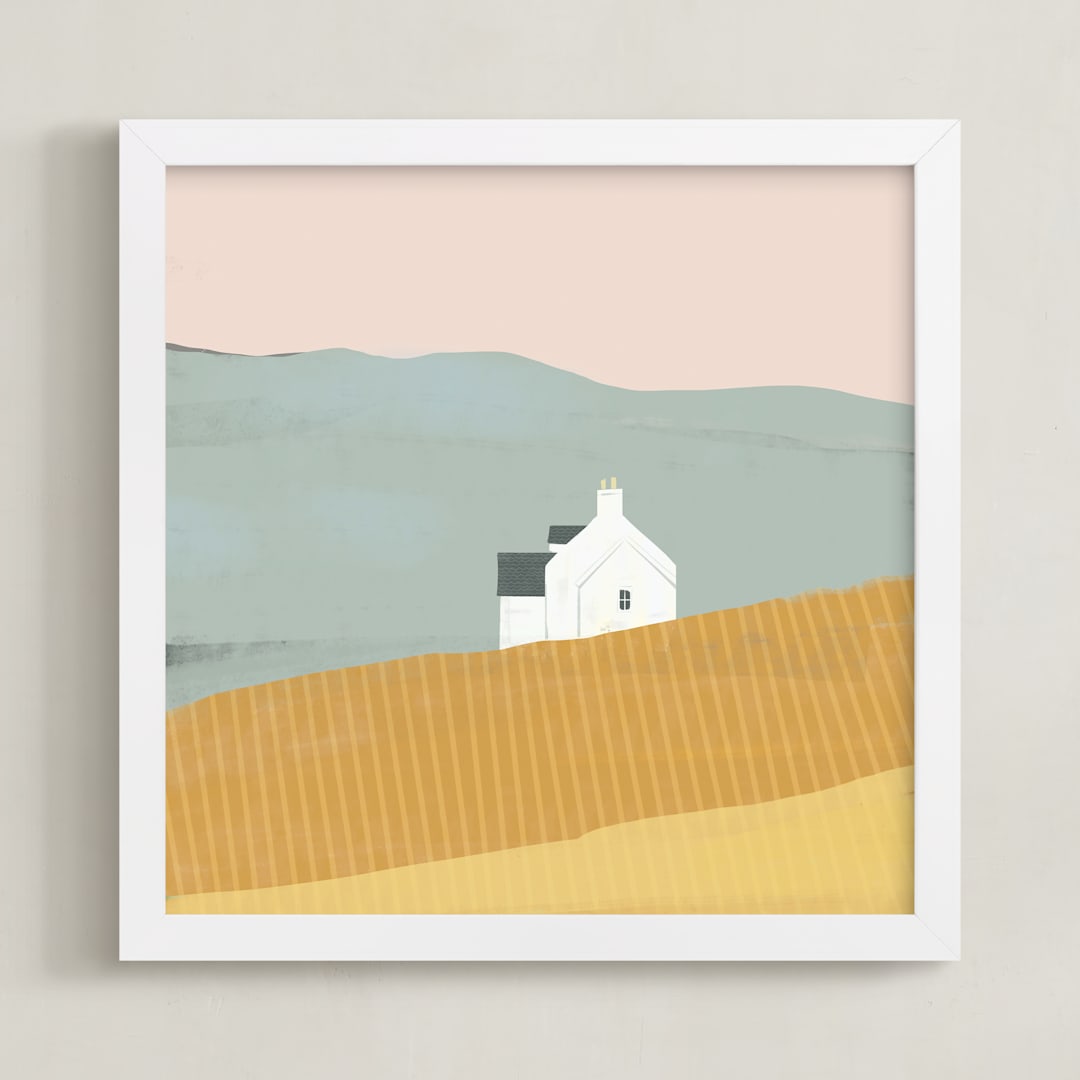 "Little White House on Prairie" - Art Print in Southern Rose by Laura Mitchell - Framed