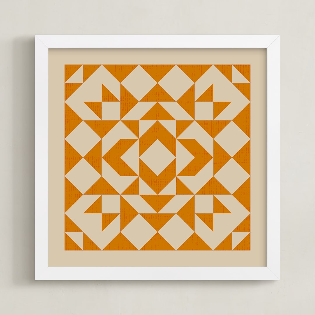 "Quilt" - Art Print in Tangerine by Beth Vassalo - Framed