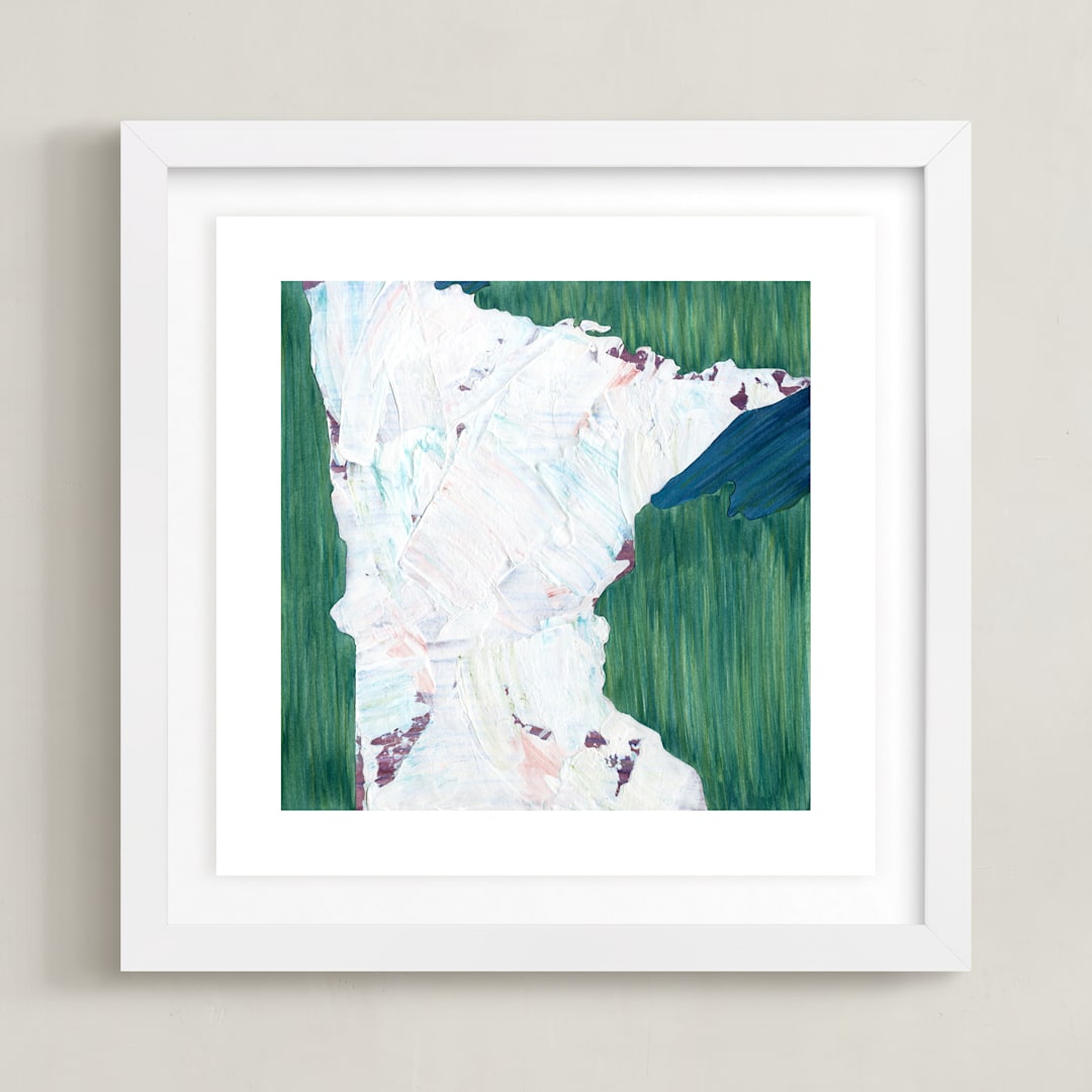 "Minnesota in Paint" - Art Print in Minnesota Green by Denise Wong - Framed