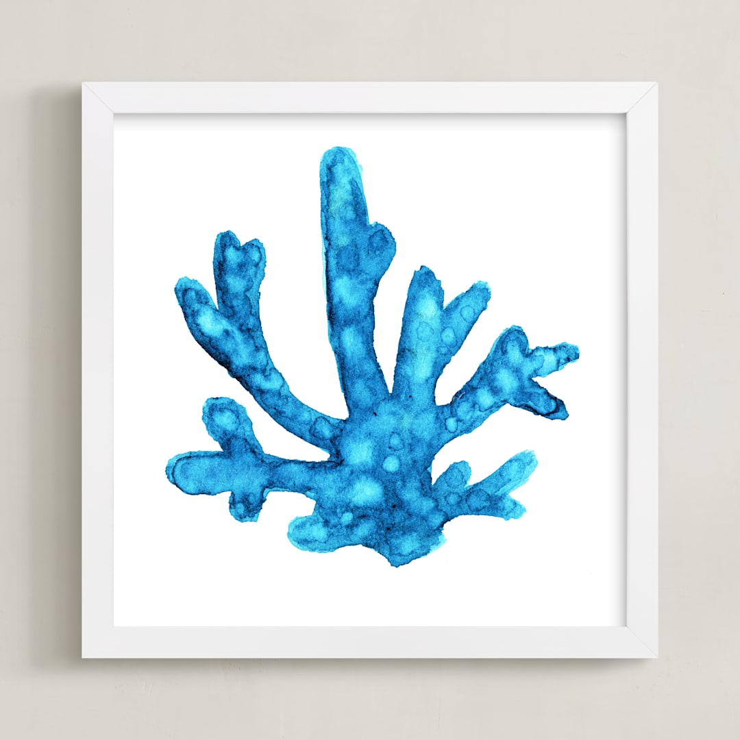 "Blue Caribbean Coral" - Art Print in Caribbean Blue by Charlene Landry - Framed