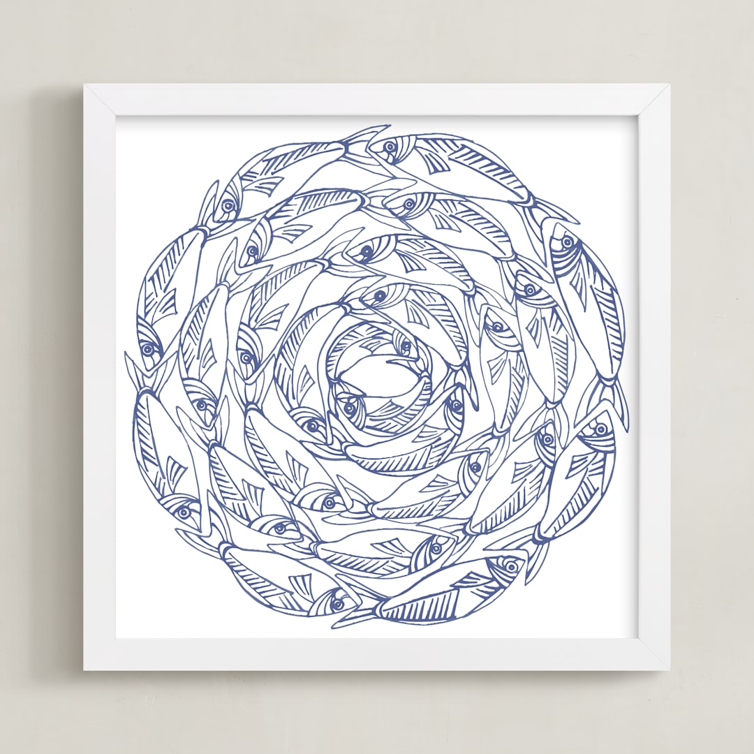 "Sardines" - Art Print in Indigo by Bryn Wears-Fitipaldi - Framed