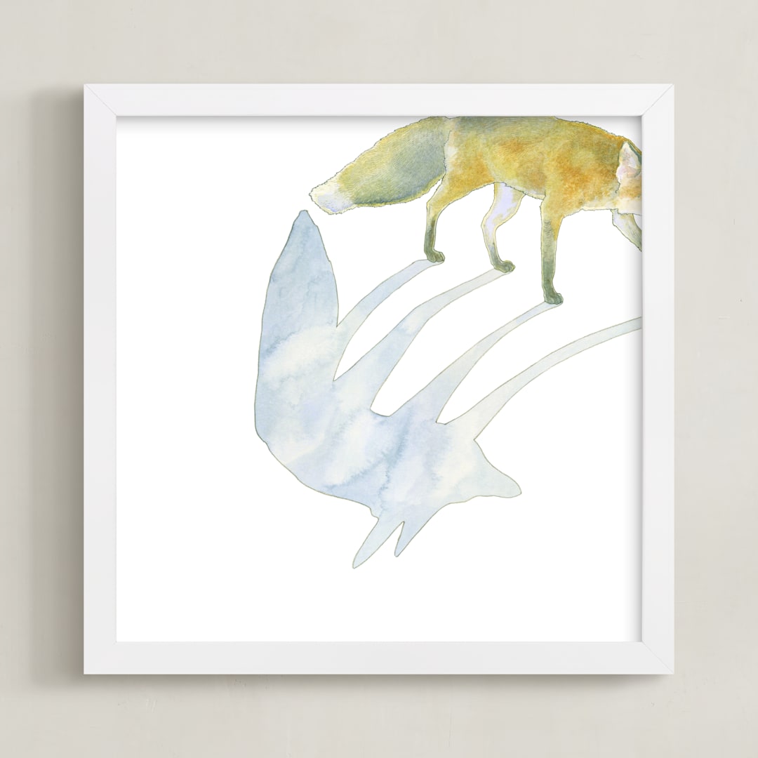 "Fox Shadow" - Art Print in shadow grey by Natalie Groves - Framed
