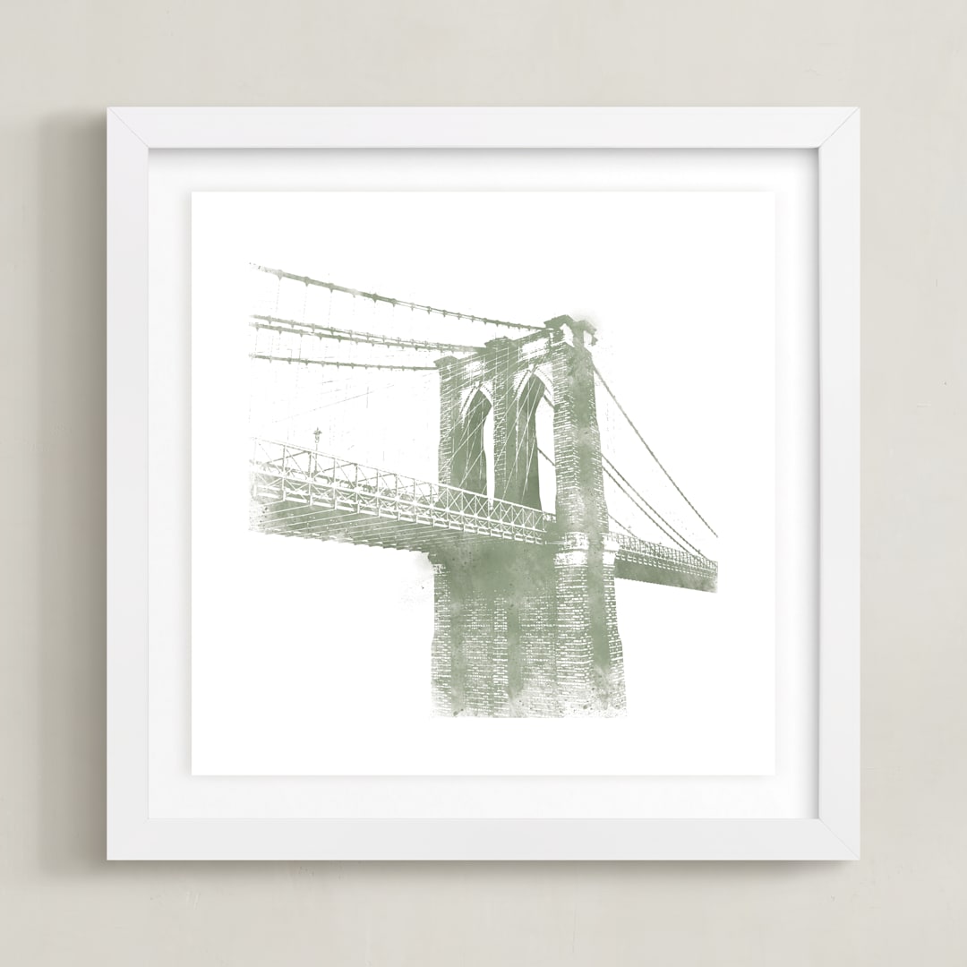 "Brooklyn Bridge" - Art Print in Moss by Paul Berthelot - Framed