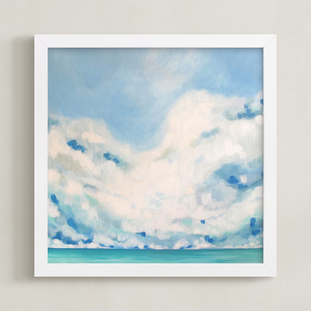 "White Blur" - Art Print in sky blue by Jennifer Hallock - Framed