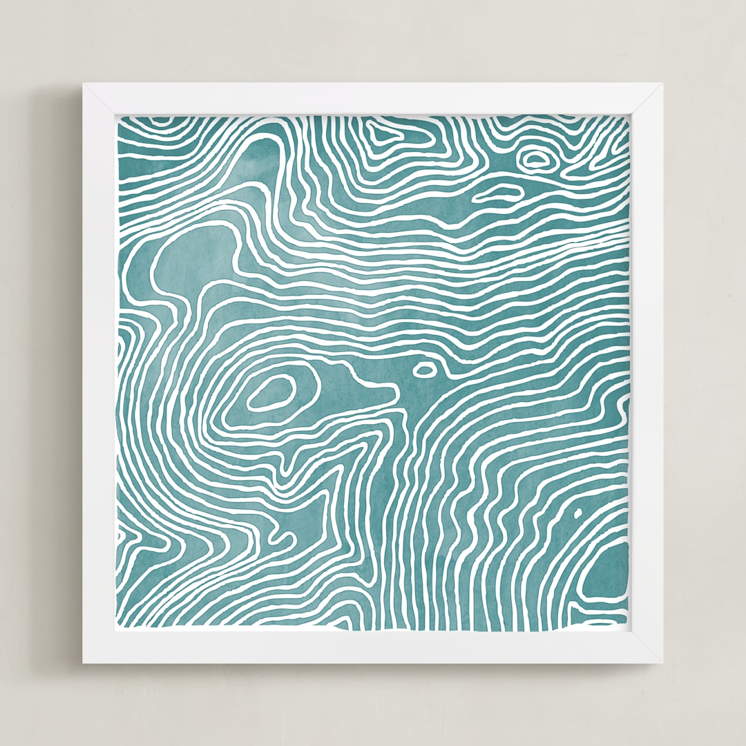 "Be. Here. Now." - Art Print in Ocean Blue by Ria Sharon - Framed
