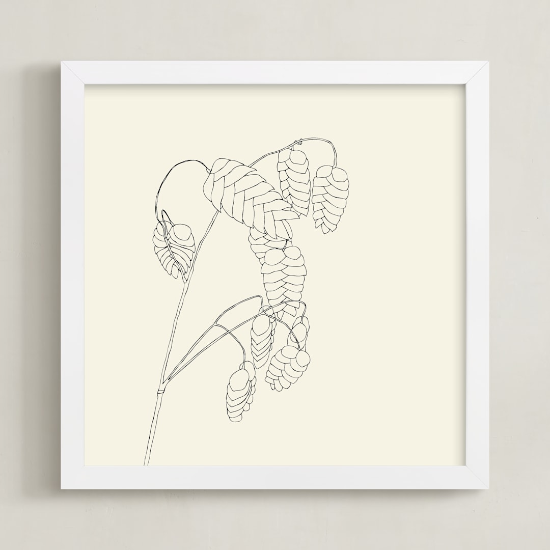 "Grass With Seed" - Art Print in charcoal on ivory by Jorey Hurley - Framed