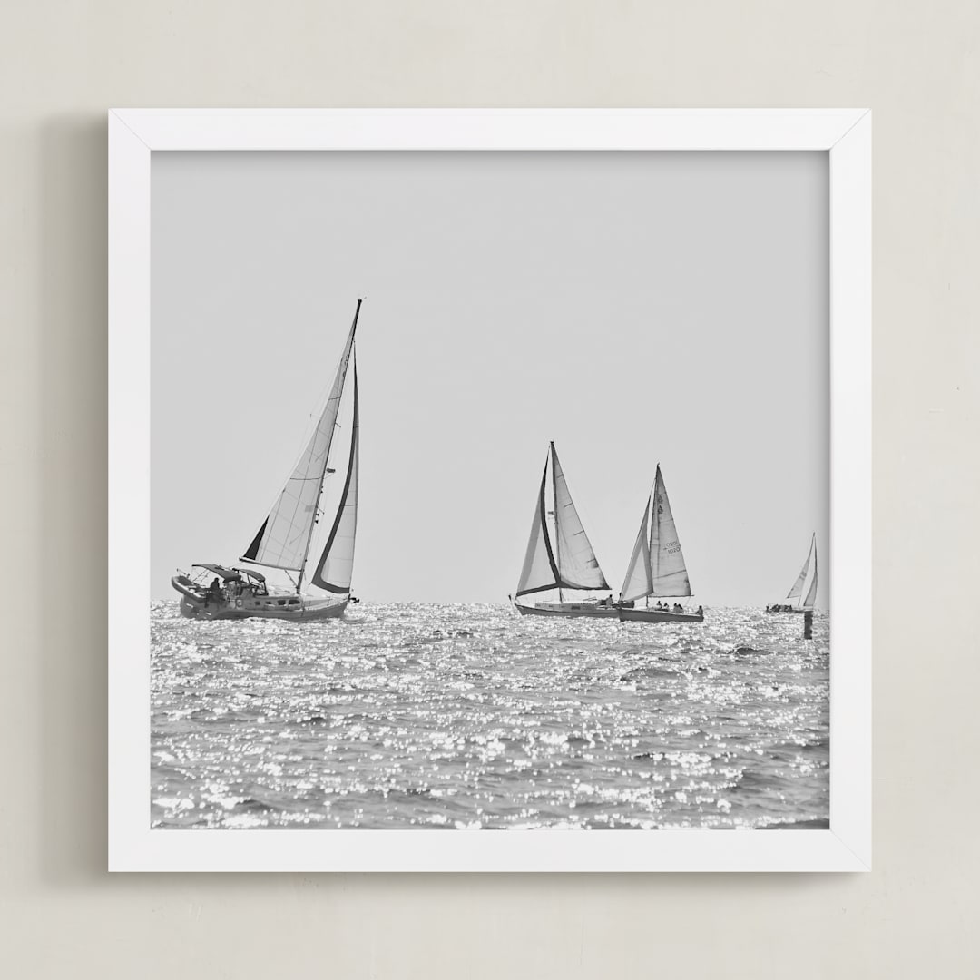 "Four Sails" - Art Print in light sea grey by Sea and Sky - Framed