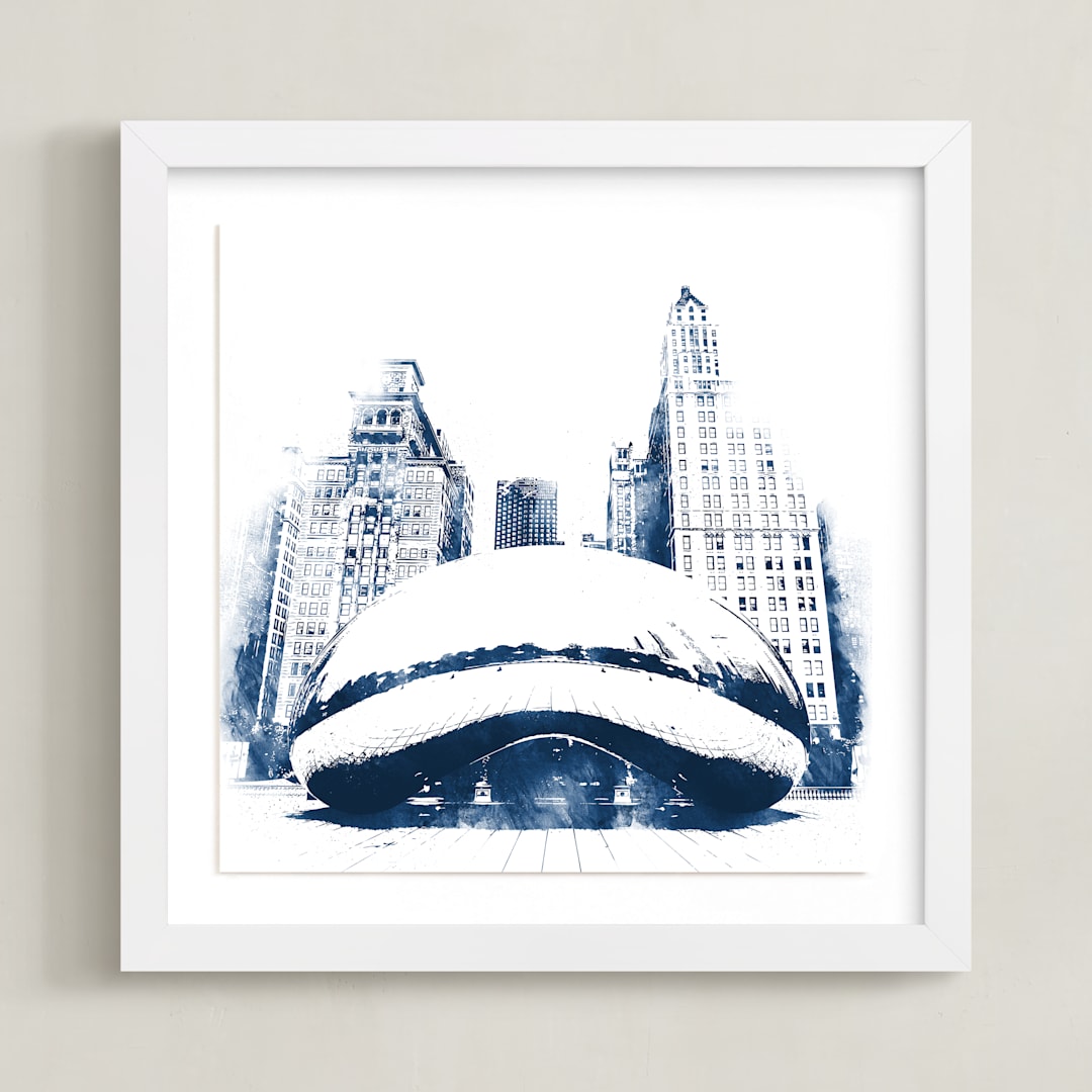 "Chicago Bean" - Art Print in Navy by Paul Berthelot - Framed