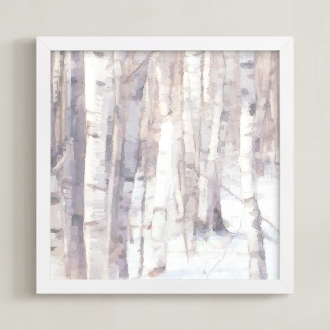 "Winter Birches" - Art Print in Pearl Grey by Amy Hall - Framed