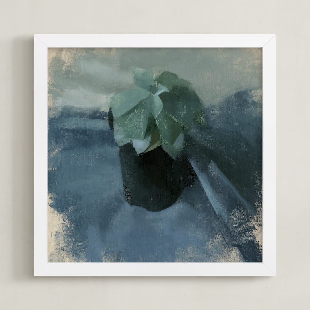 "Succulent in Blue" - Art Print in Aqua green by Elisabeth Larson - Framed