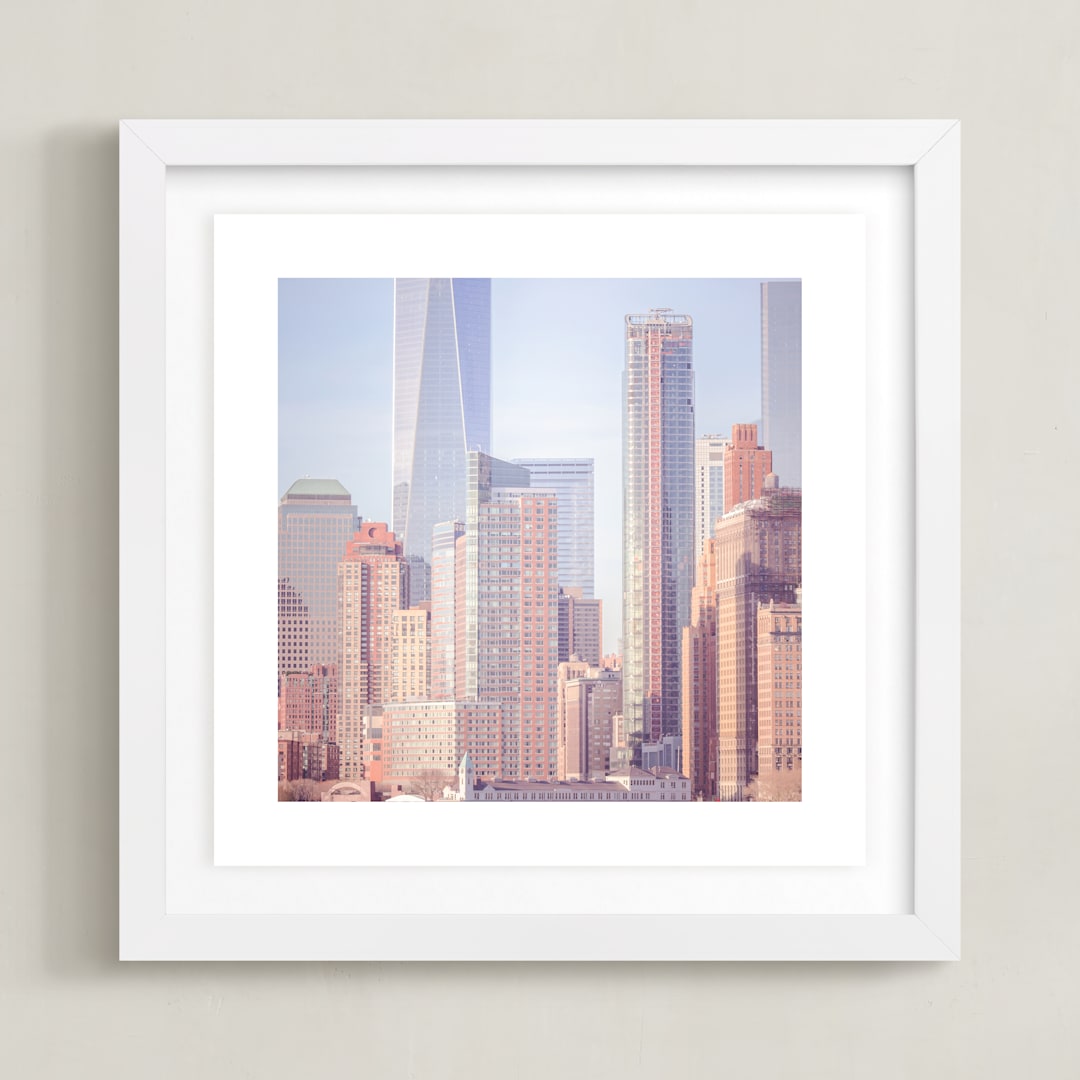 "A distant skyline" - Art Print in Soft Blue Haze by Lisa Sundin - Framed
