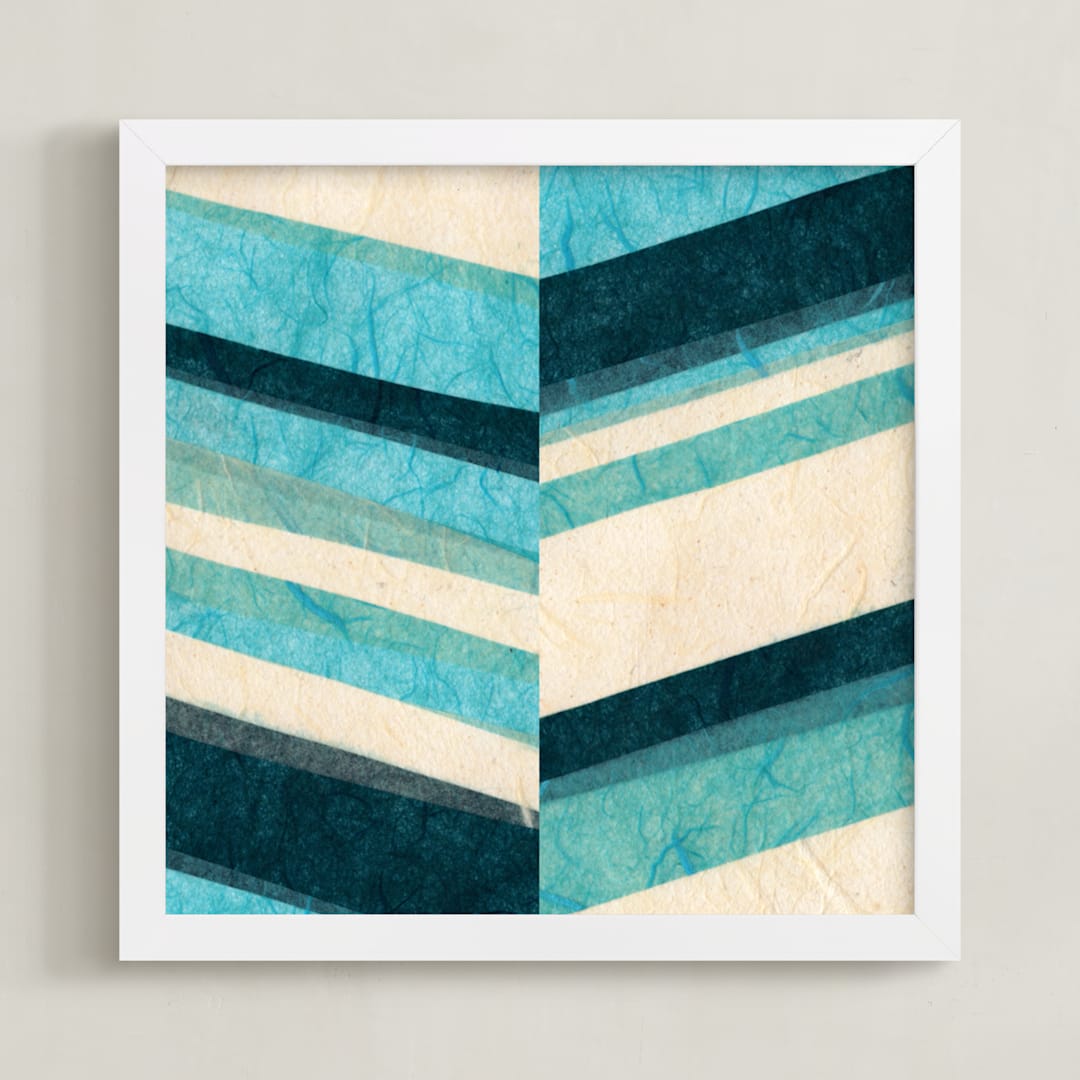 "Paper Chevron" - Art Print in Ocean by Kelly Nasuta - Framed