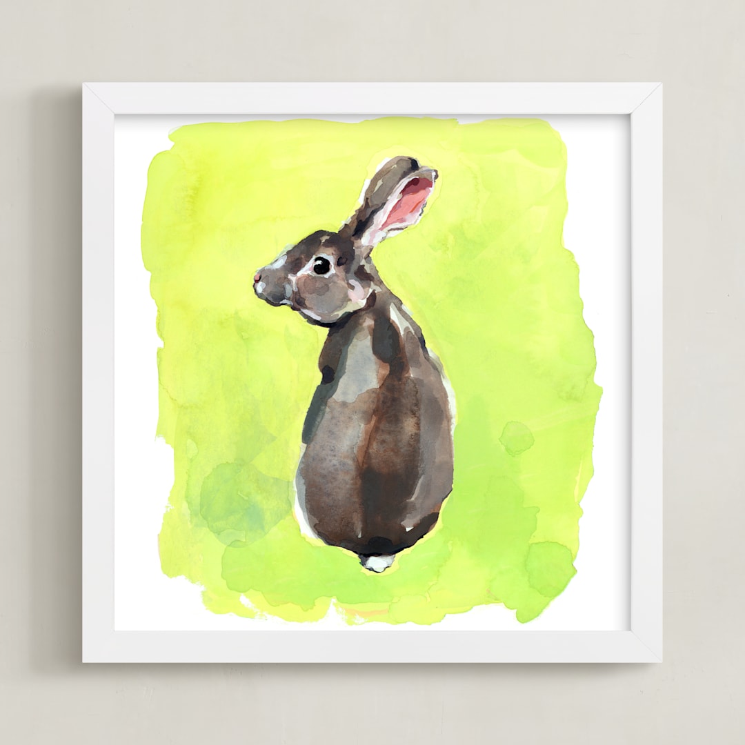 "Wild Rabbit" - Art Print in Pear by Betty Hatchett - Framed