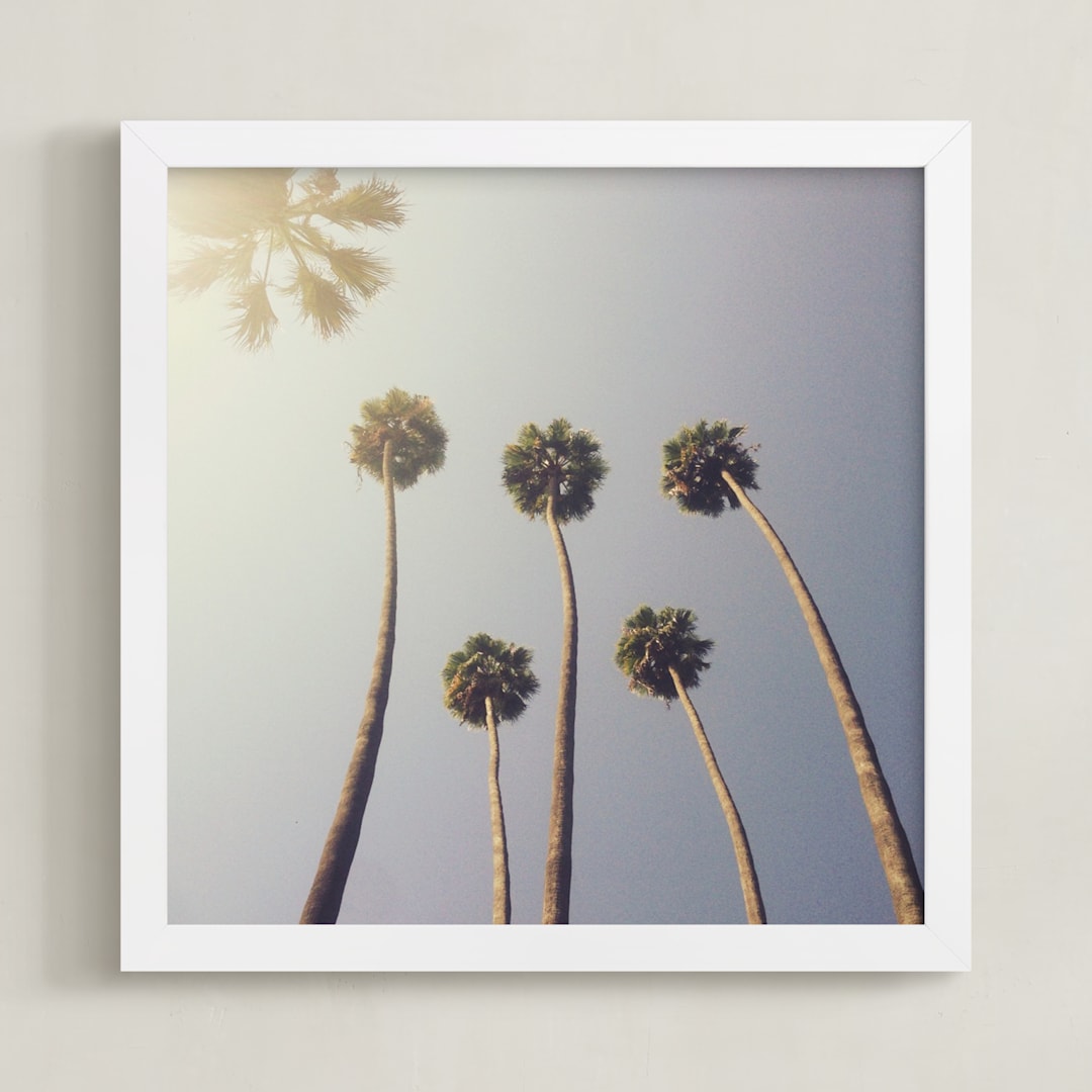 "Sunny Palm Trees" - Art Print in Seagreen by Five Sparrows - Framed