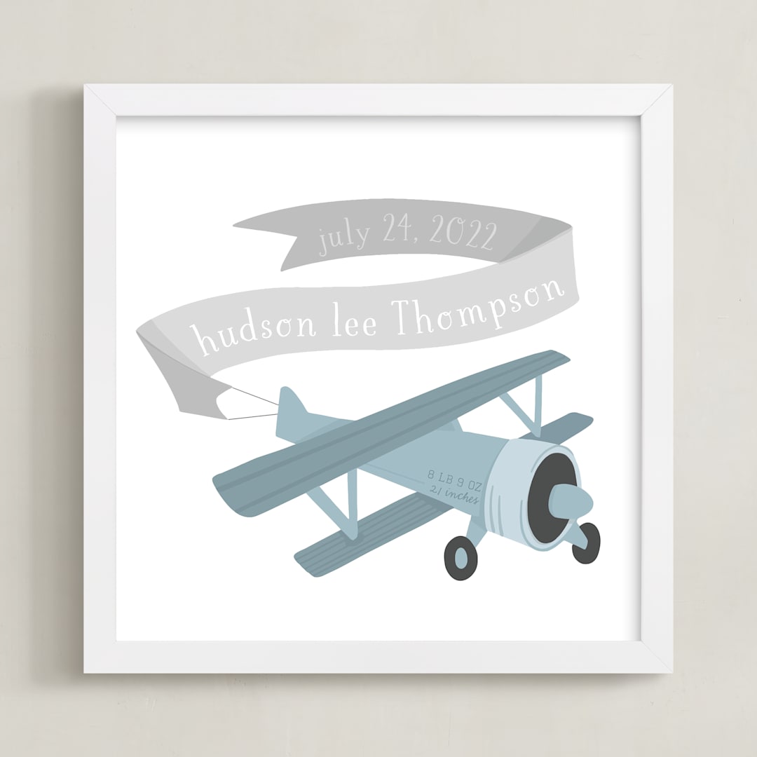 "Vintage Airplane" - Personalized Art Print in Mist by Jessie Steury - Framed