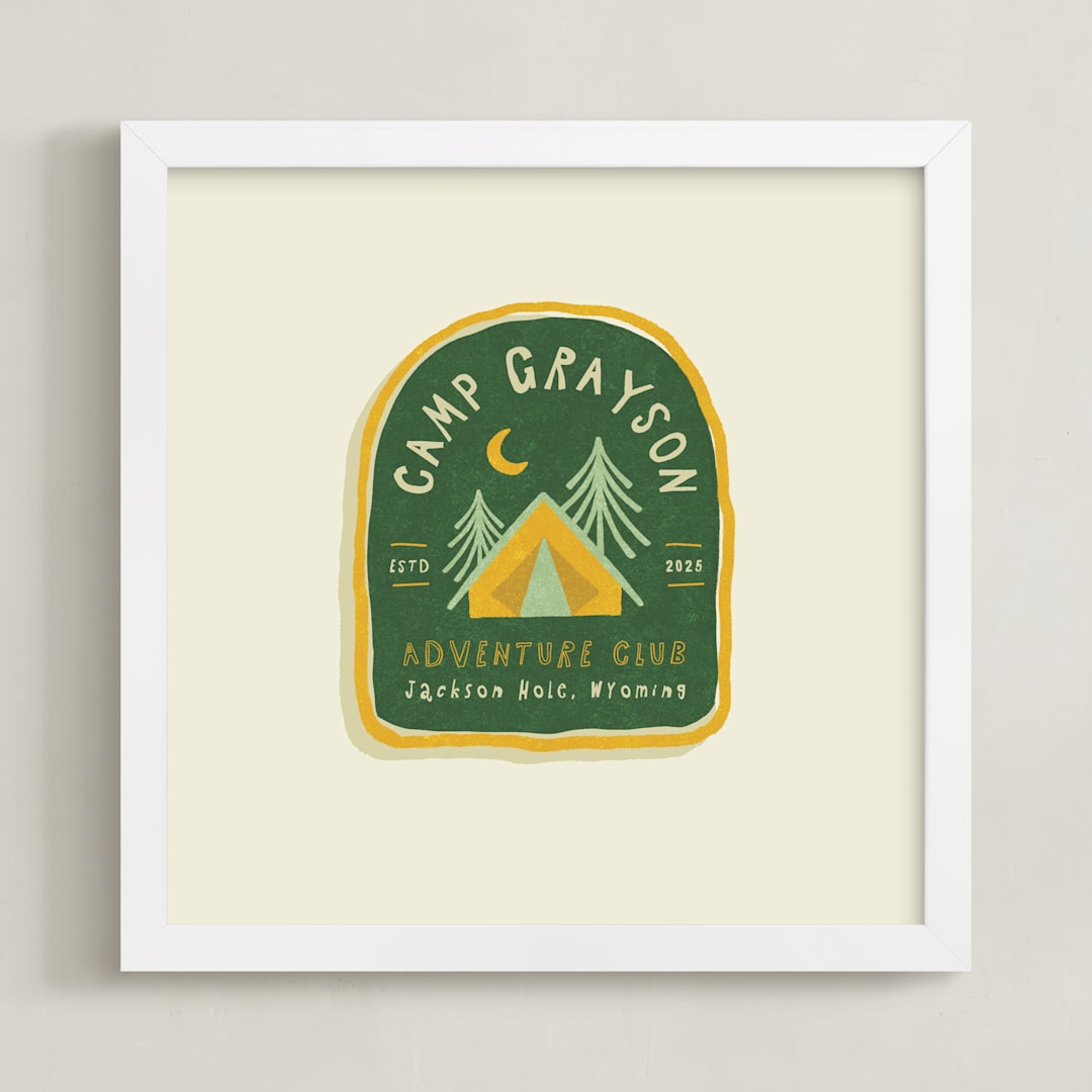 "Camp Patch" - Personalized Art Print in Ochre by Susan Zinader - Framed
