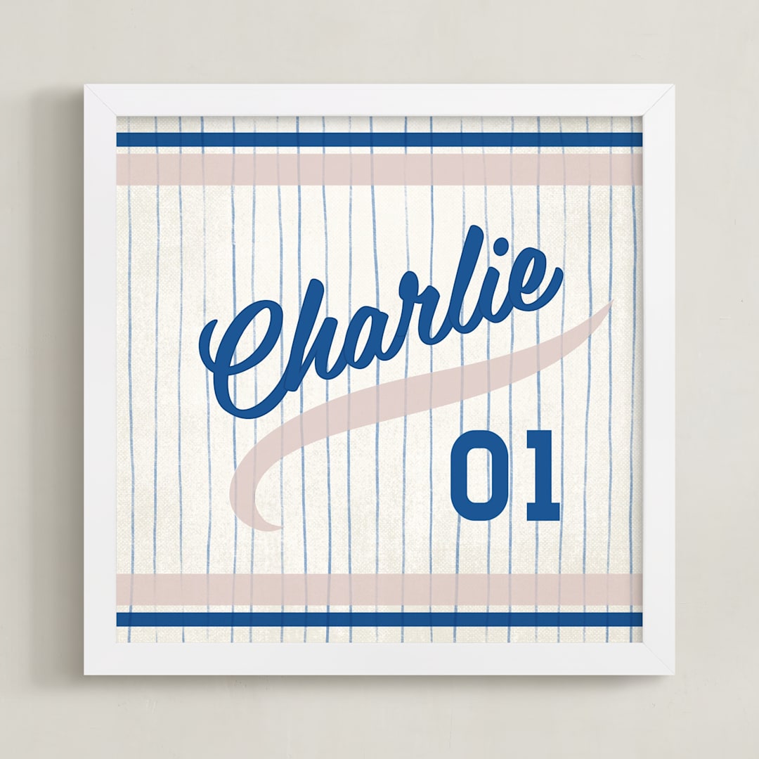 "Vintage Jersey - Navy/Grey" - Personalized Art Print in Navy/Grey by Jessie Steury - Framed