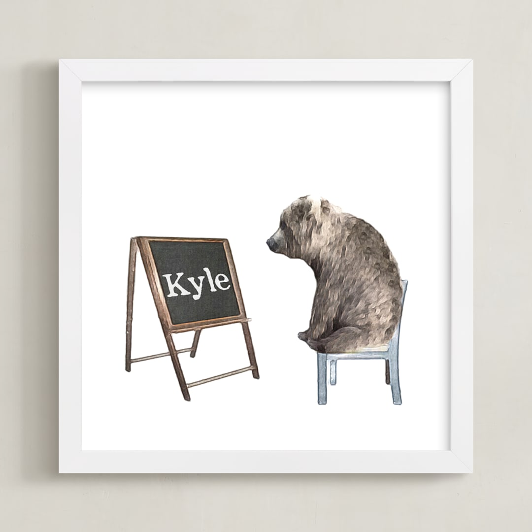 "Message on a Blackboard" - Personalized Art Print in Brown Bear by Maja Cunningham - Framed