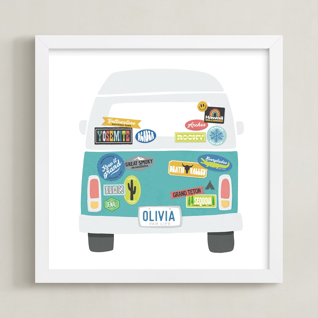 "Van Life" - Personalized Art Print in Aqua by Jessie Steury - Framed