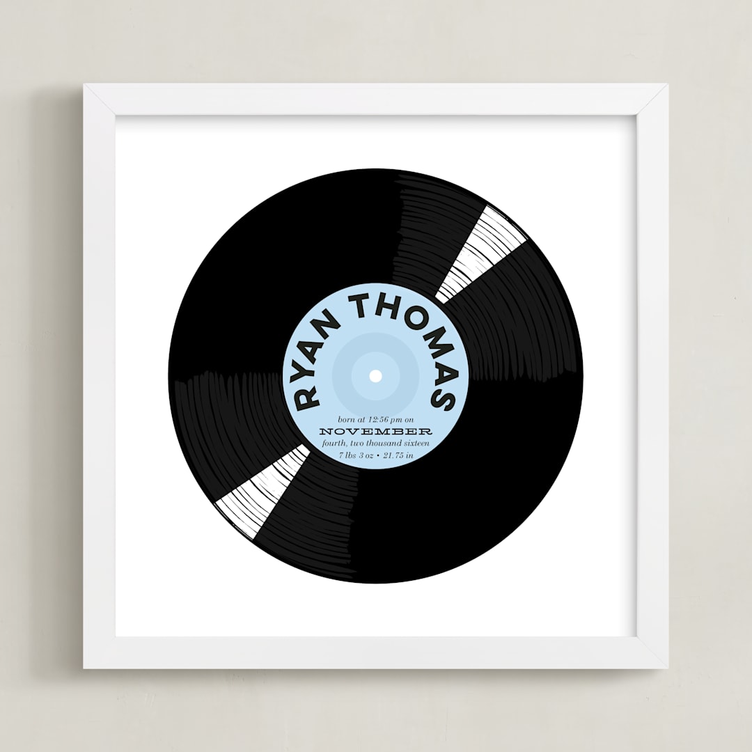 "For the Record" - Personalized Art Print in Baby Blue by Baumbirdy - Framed