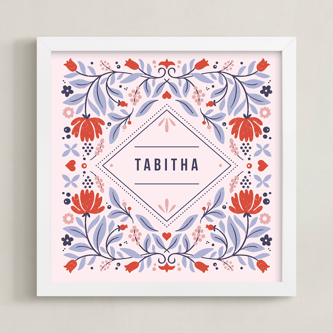 "Framed in Florals" - Personalized Art Print in Rose by Kristen Smith - Framed