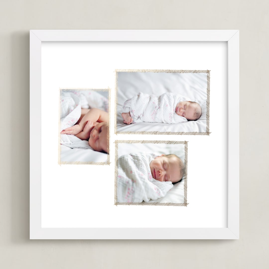 "Hand Sketched Trio" - Personalized Foil-Pressed Art Print in Gold by June Letters Studio - Framed