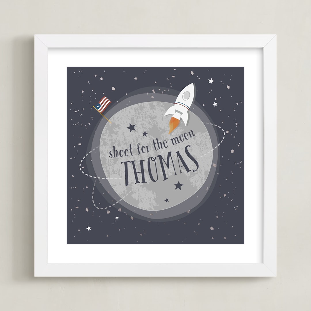 "Shoot for the Moon" - Personalized Foil-Pressed Art Print in Midnight by Lorent and Leif - Framed