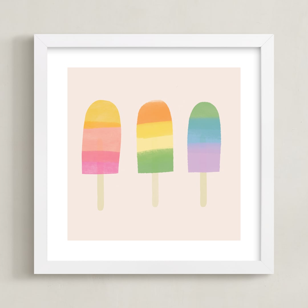 "Rainbow Popsicles" - Art Print in Taupe by Lauren Semmer - Framed